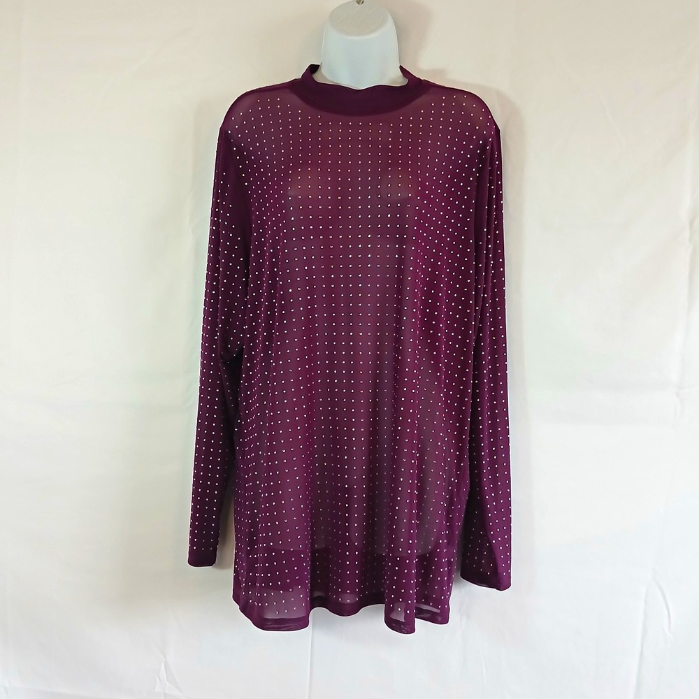 torrid top Purple Sheer Mesh Rhinestone Mock Neck Long Sleeve Pullover Sz 4X